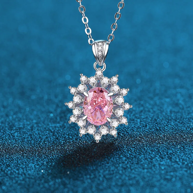 

Luxury Solid Platinum PT950 Rose Red Yellow Sea Blue Pink Reddish Women's Pendant Necklace