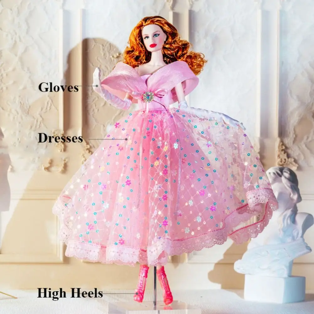 European Fashion Supermodel Doll Pink Dresses Luxury DIY Toys Lace Wedding Dresses Collector Gift Diamond Lace Clothes