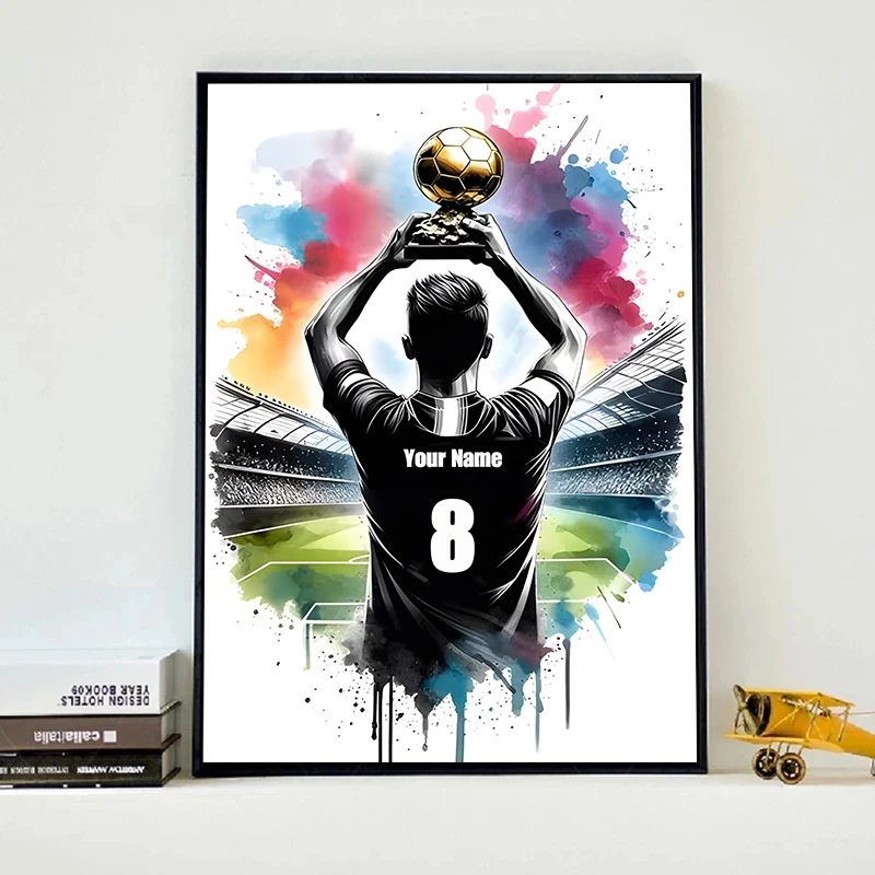 Personalized Football Player Name Posters Unique Watercolor Football Canvas  Idea Sport Gift First Name Man Art Prints