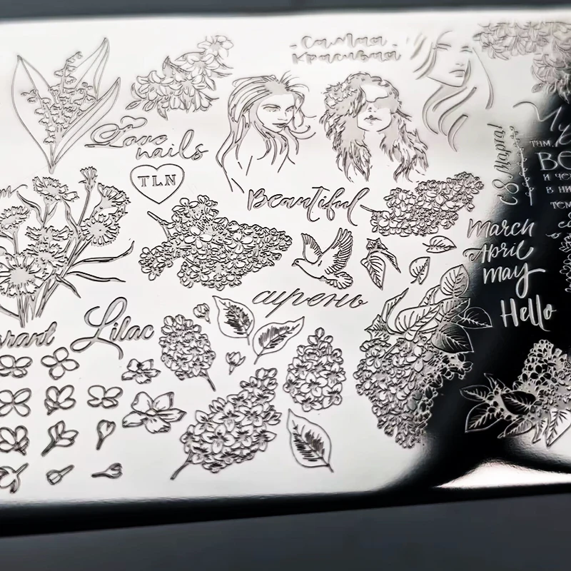 Pizzo Gatto Orso Elfo Nail Stamping Piatti Amore Cuore Foglie Fiori Design Piatti da stampa Modelli Unghie Art Stencil Timbro Strumenti