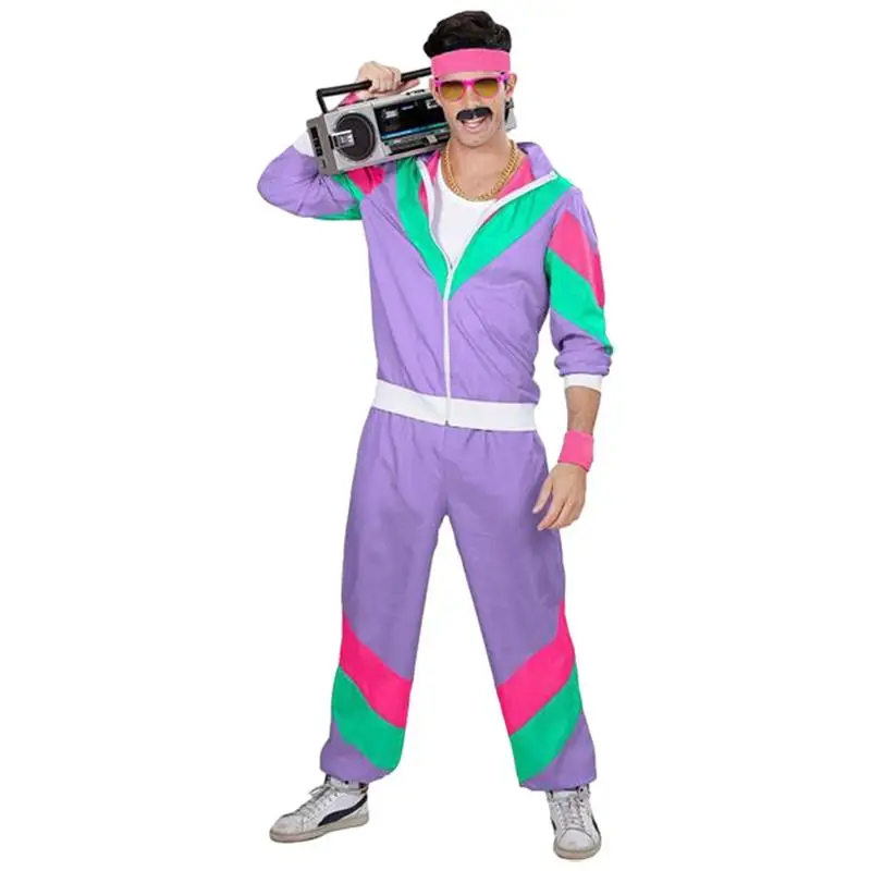 

80s Costumes For Women Long Sleeve Women Disco Tracksuit Set Retro Couple Zipper Sports Jacket Carnival Masquerade Clothing