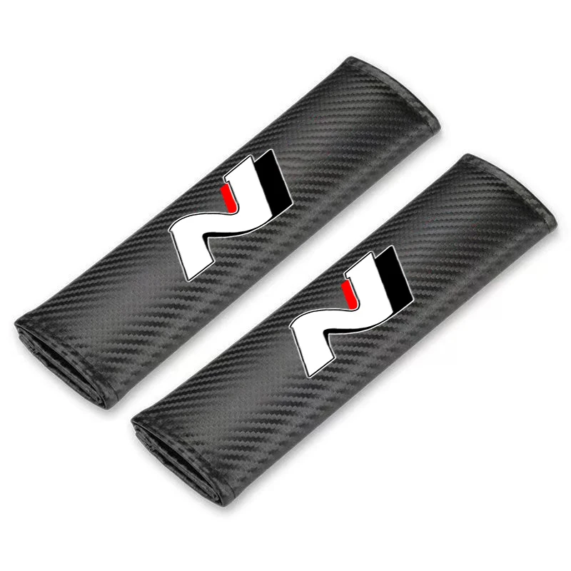 2Pcs N Leather Car Seat Belt Cover Shoulder Strip Pad Accessories For Hyundai Sonata Elantra Tucson N Line Veloster Kona i30 i20