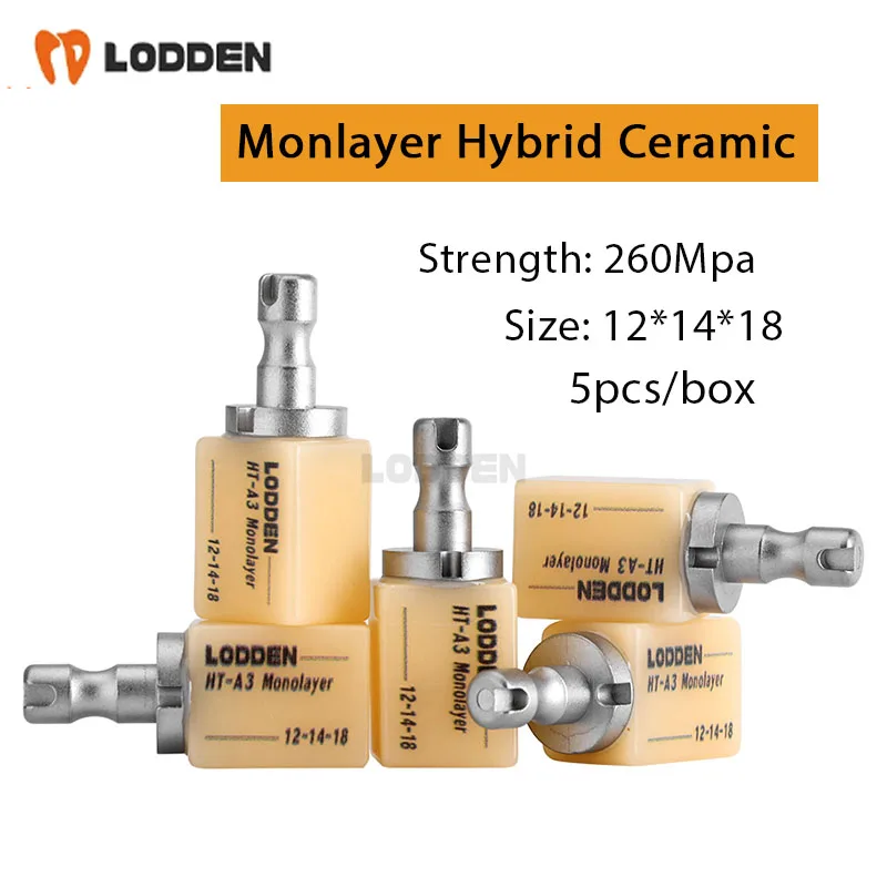 

LODDEN 5pcs Monlayer Hybrid Dental Composite Resin Ceramics Block 12*14*18 HT/LT for CAD CAM Dentist Material No Sintering