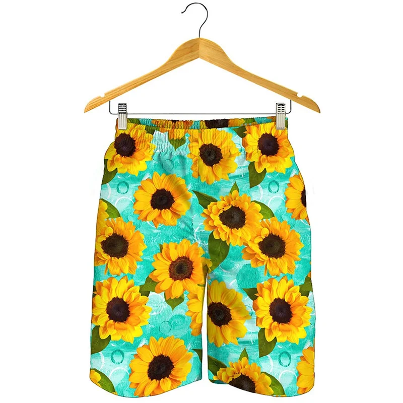 Colorful Sunflower Beach Shorts For Men Kids Summer 3d Print Plants Floral Pattern Swimming Trunks Loose Surfing Board Shorts