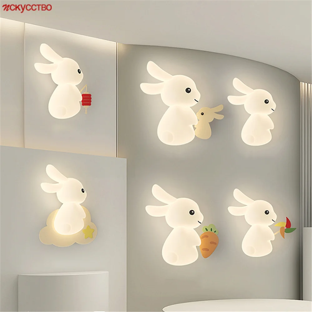 Cartoon Pe Iron Art Rabbit Windmill Lantern Led Wall Lamp Cute Kids Bedroom Bedsidetable Night Light Home Deco Corridor Sconces