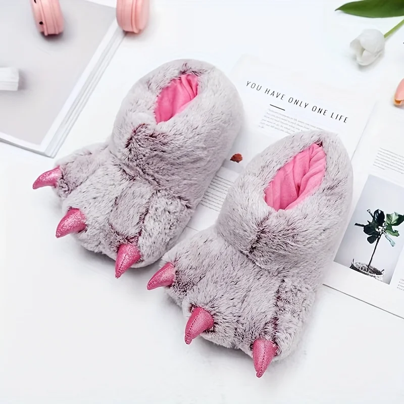Family Matching Cartoon Paw Plush Slippers for Autumn Winter - Thickened Warm Comfortable House Shoes Kids Adults Cozy Indoor