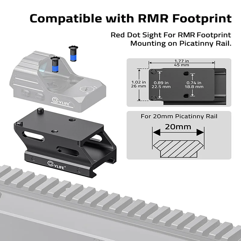 CVLIFE Red Dot Riser Mount Mini Reflex Sight Footprint Fit Picatinny Rail 21/23/25MM Optic Riser Plate