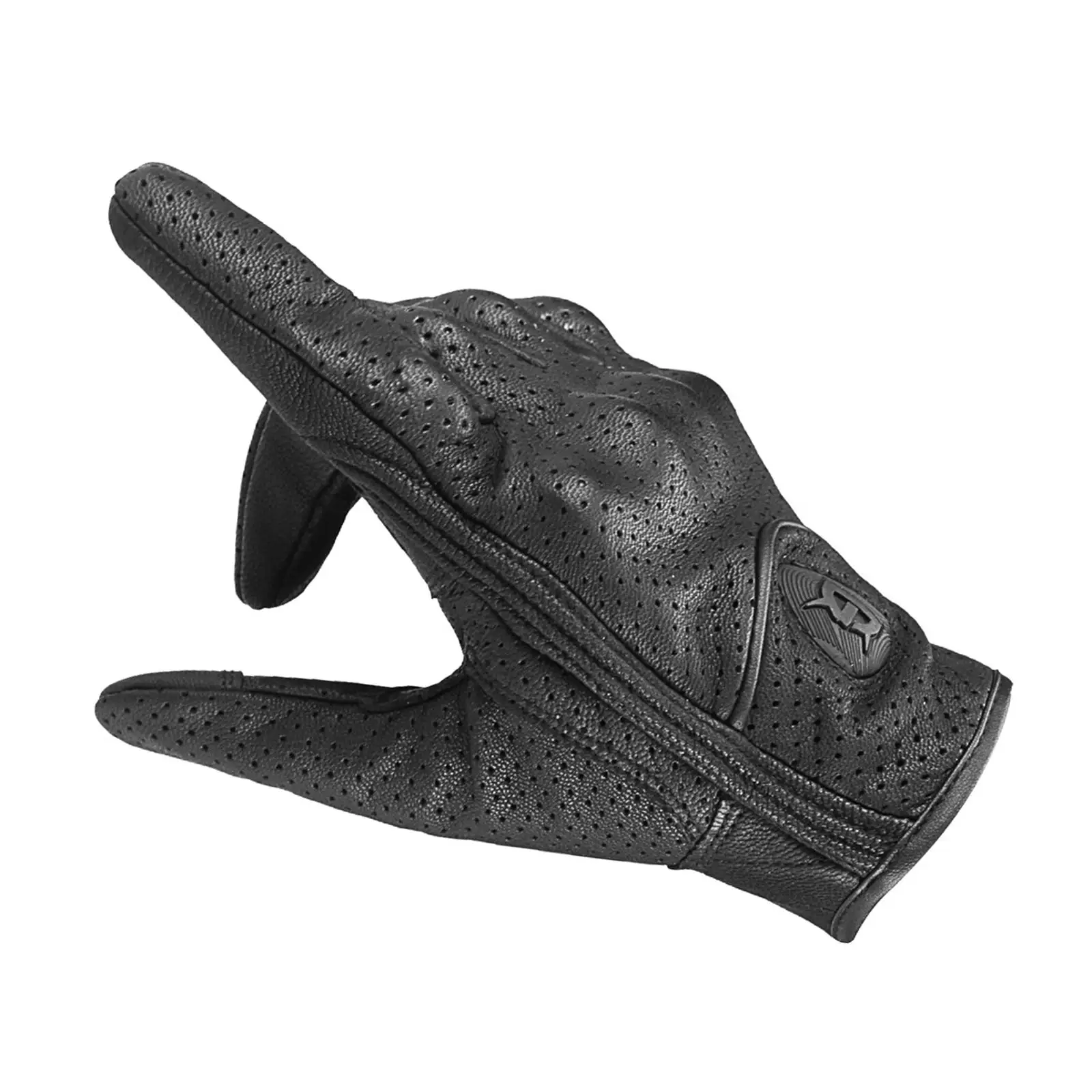 プレミアム山羊革製オートバイグローブ-夏用-通気性のある穴あき保護具-男女兼用-バイク用