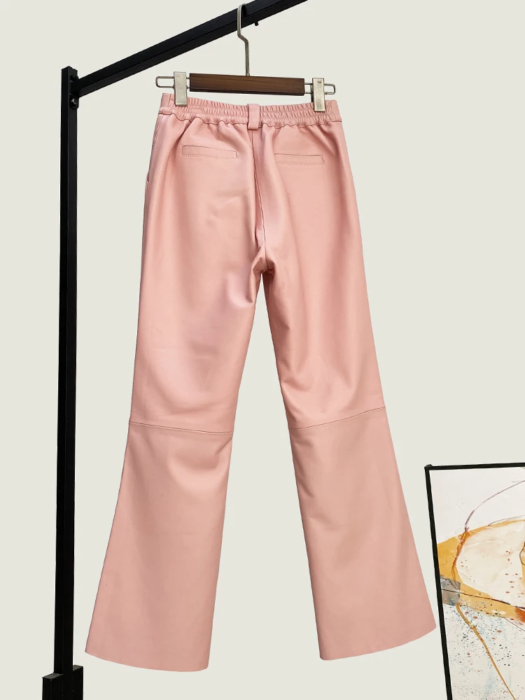 冬の新高品質本物の本革クロップドパンツ女性通勤オールマッチングミッドウエストブーツカットズボンシープスキン