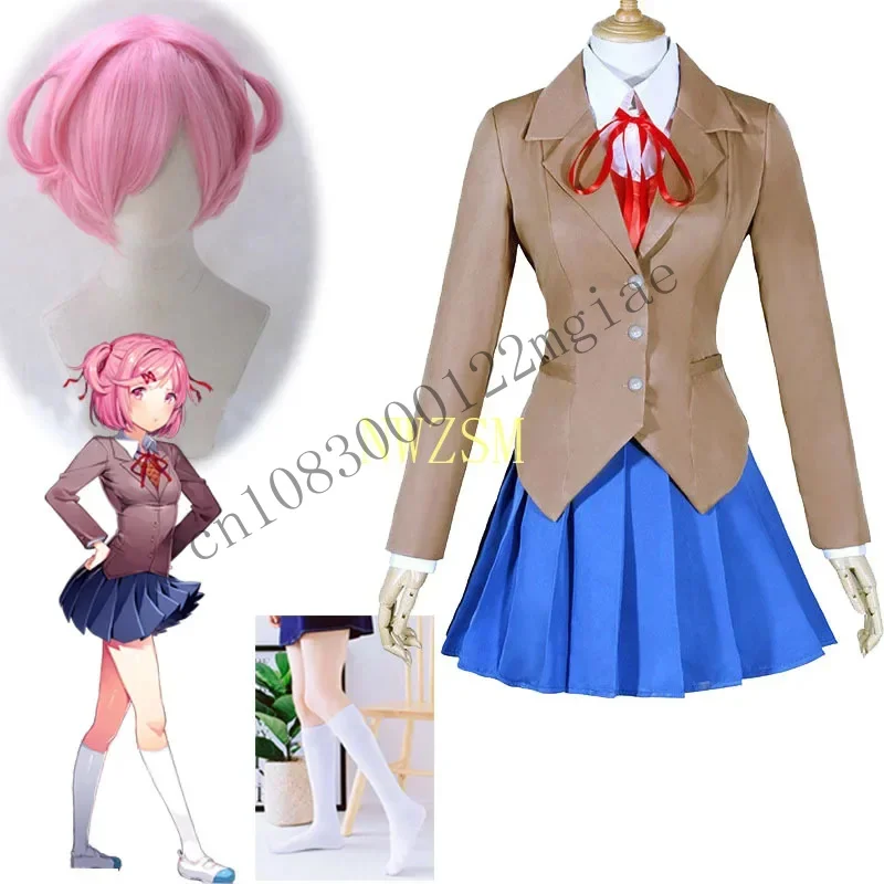 Game Cosplay Costumes Doki Literature Club! Natsuki Wig And School Uniforms DDLC Costume Women'S Schoolgirl CMM221