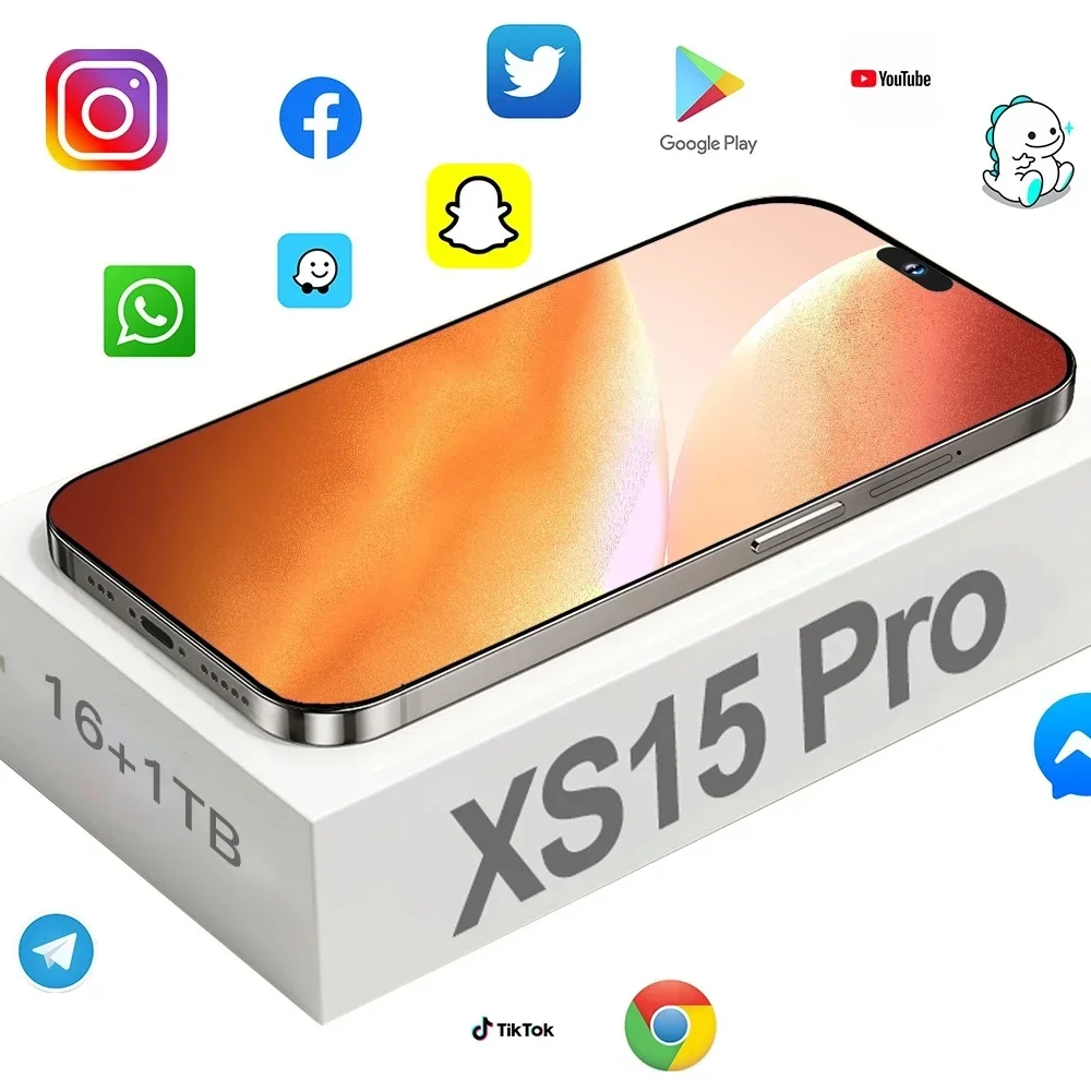 Brand New Original 16GB+1TB for Smartphone 6.8 Inch XS15 Pro Full Screen 4G 5G Cell Phone 6800mAh Mobile Phones Global Version