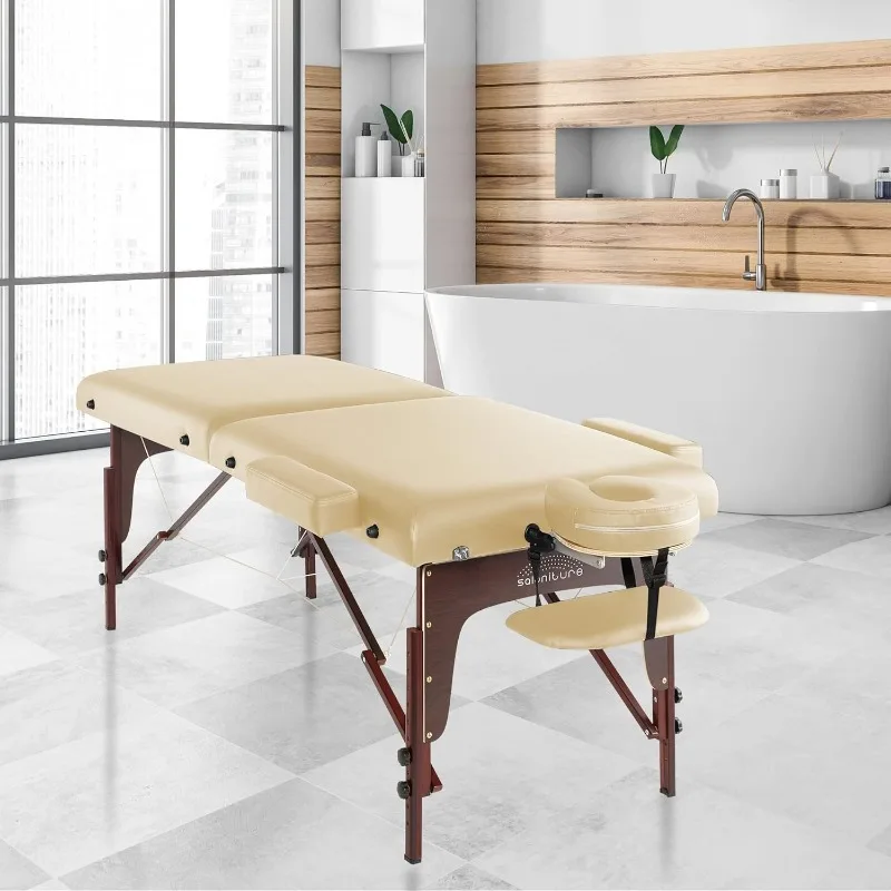 Mesa de massagem portátil profissional com painéis Reiki, espuma de memória bi-fold, leve, inclui encosto de cabeça