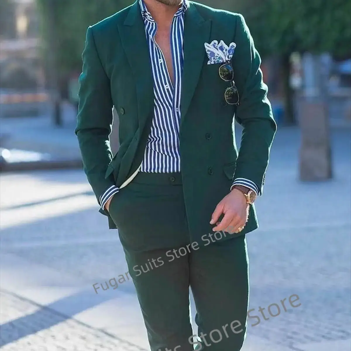 

Elegant Green Wedding Men Suits Slim Fit Peak Lapel Groom Formal Tuxedos Prom 2 Pieces Sets Fashion Male Blazer Costume Homme