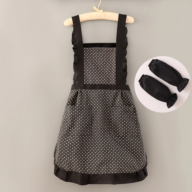 Japanese Style Polka Dot Heart Apron Oil Resistant Waterproof Dirty Proof Home Kitchen Cooking Sleeveless Workwear Dining Ser...