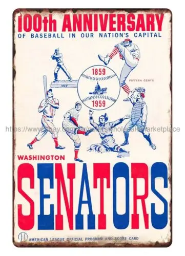 bedroom wall art 1959 baseball WASHINGTON SENATORS SCORE CARD metal tin sign