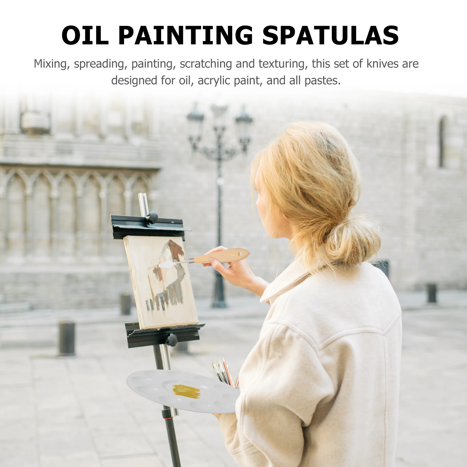 

7pcs Oil Painting Spatulas Beech Wood Handle Stainless Steel Scrapers for Acrylic Paint Ceramic Pottery Wall Art Tools