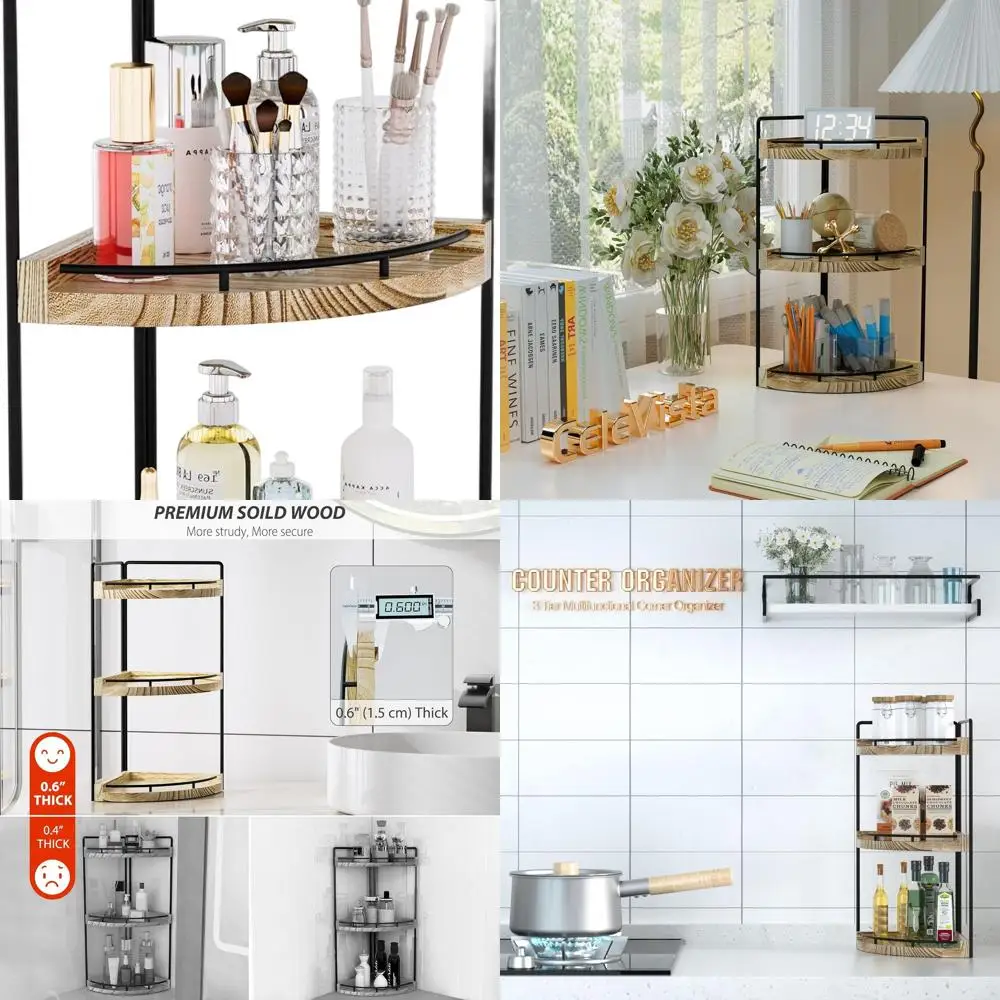 

3-х уровневый коричневый органайзер для ванной комнаты в деревенском стиле: столешница для хранения средств по уходу за кожей, макияжа и кухонного декора