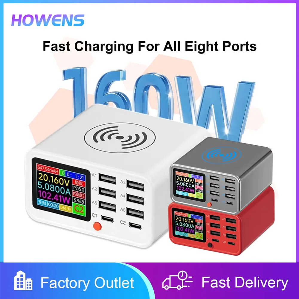 15W Wireless Fast Charge Color Digital Display Supports Multiple Protocols PD/OC/FCP/SCP/AFC USB Port 4-in1 Multipurpose Charger