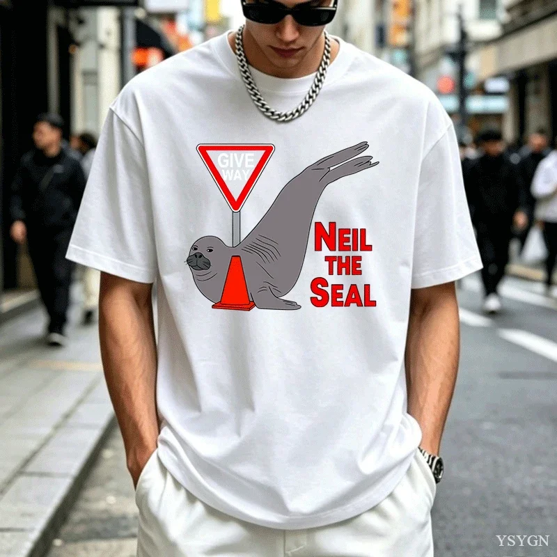 Neil The Seal T-Shirt Summer Pure Cotton T-Shirts For Man Print Tshirts Short-Sleeved Vintage Tees Aesthetic Harajuku Streetwear