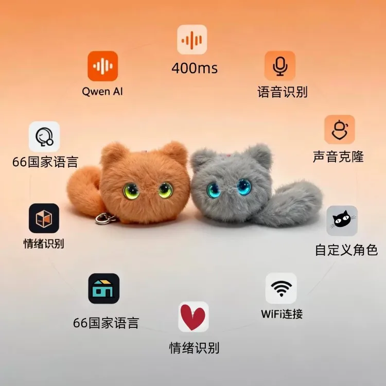 AI curious cat intelligent machine human children voice plush toy pet significant other