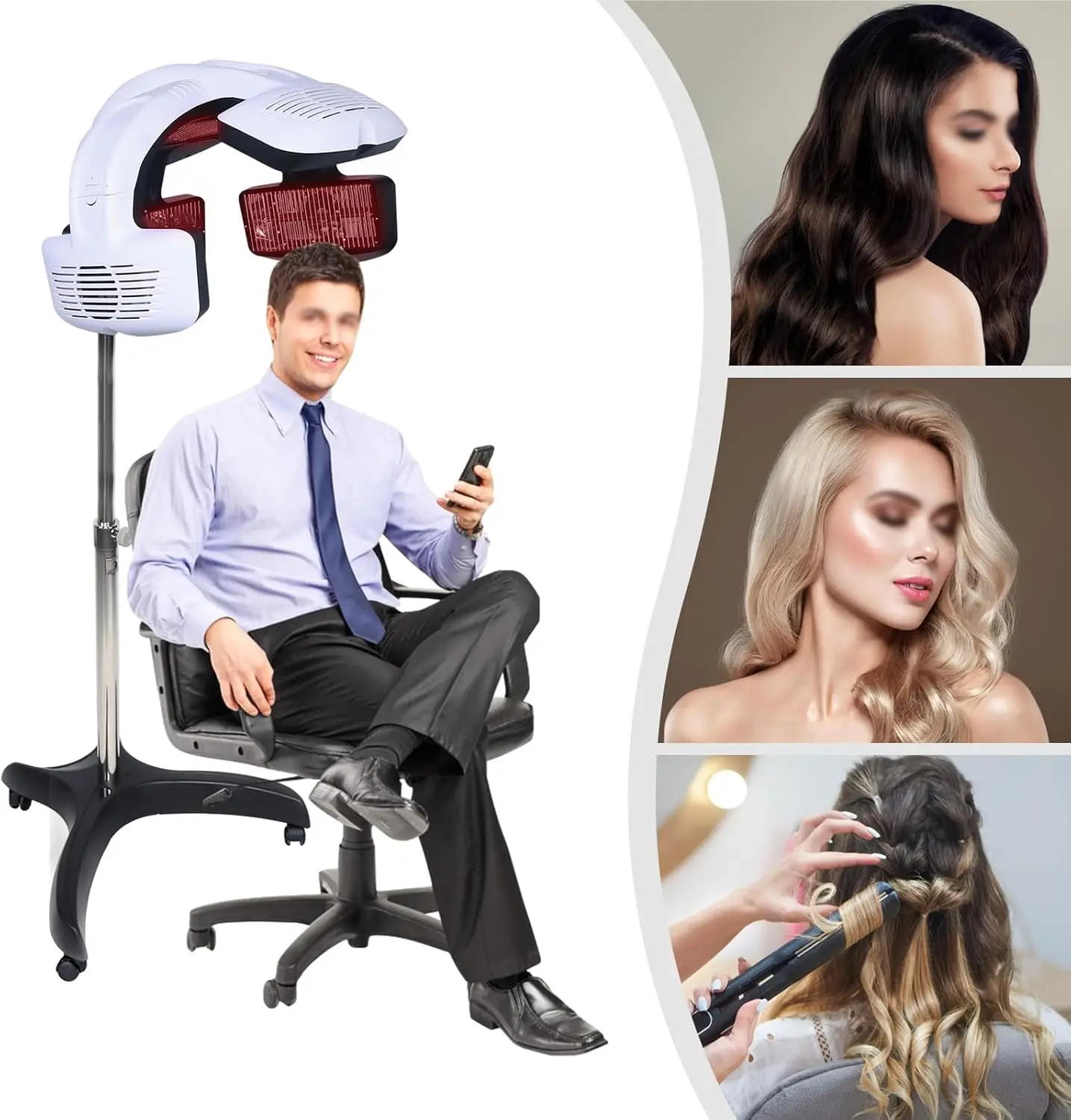 1500W haardrogerkap met 4 universele wielen, hoogteverstelbare salonföhn voor kapsalon & beautysalon