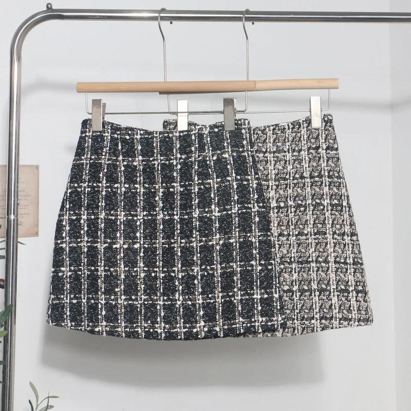 

Plaid Tweed High Waist Skirt Women Autumn and Winter Thin A-word Hip Skirt