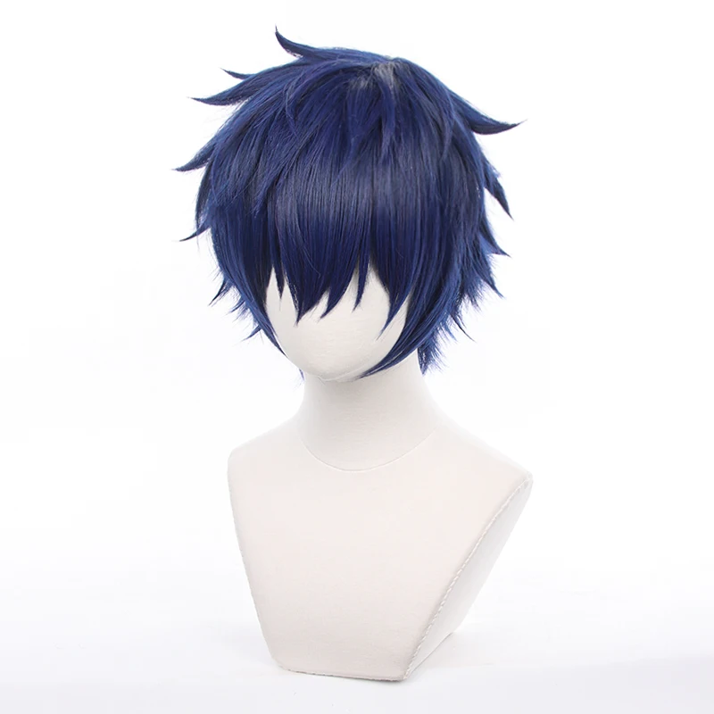 

Ensemble Stars Cosplay Wigs Sazanami Jun Blue Short Heat Resistant Synthetic Hair Anime Costume Play Wig Eden Eve+ Wig Cap