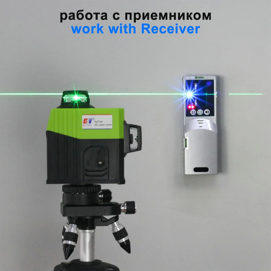 KaiTian Niveau Laser Level Tripod Self Leveling Professional Green Beam 12 Lines Cross Horizontal&Vertical Lasers Level Receiver