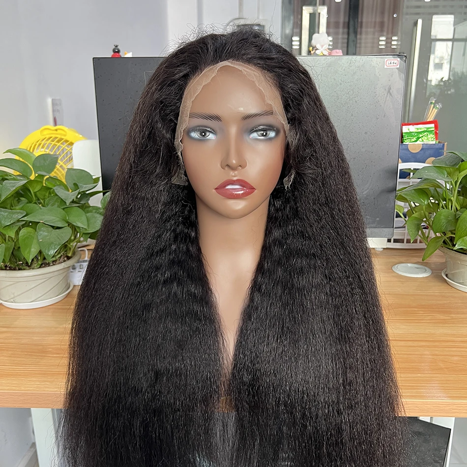 Peluca de cabello humano con frente de encaje HD 13x4 liso rizado 200% de densidad Color Natural nudos blanqueados prearrancados 100% pelucas de cabello virgen crudo