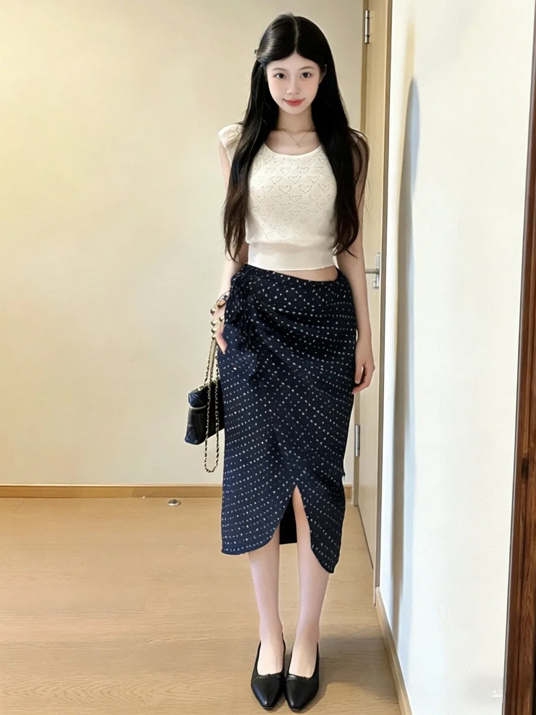

Stunning Korean Style Half-Skirt Top Set Beautiful Unique Summer Outfit 2026 Fashionable Cotton Blend Warmth Medium Elasticity