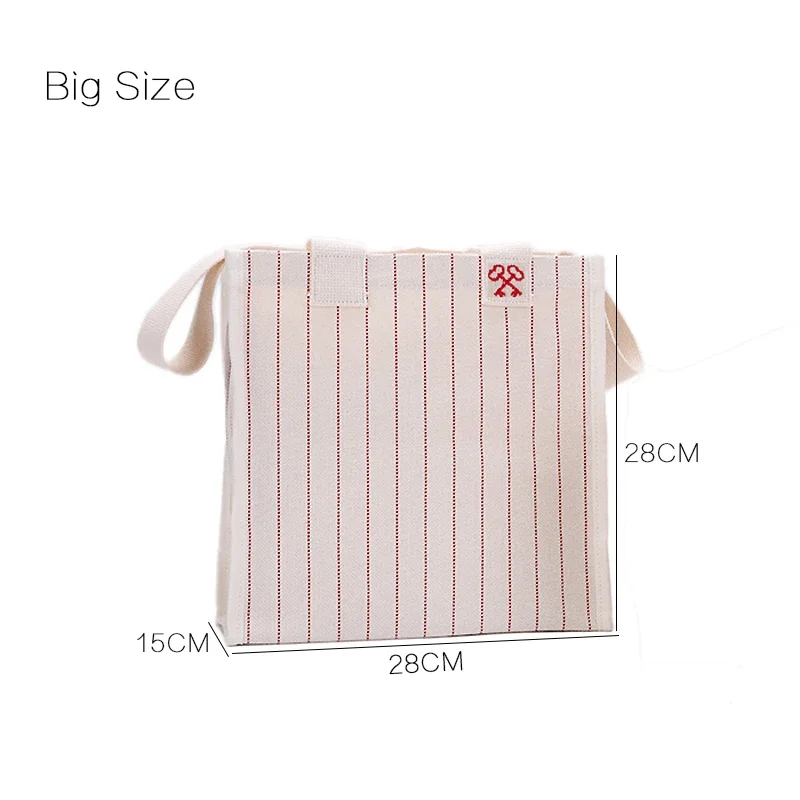 Youda Korea Waterproof Canvas Handbag Simple Embroidery Striped Shoulder Bag Two Sizes Optional Diagonal Shopping Bags