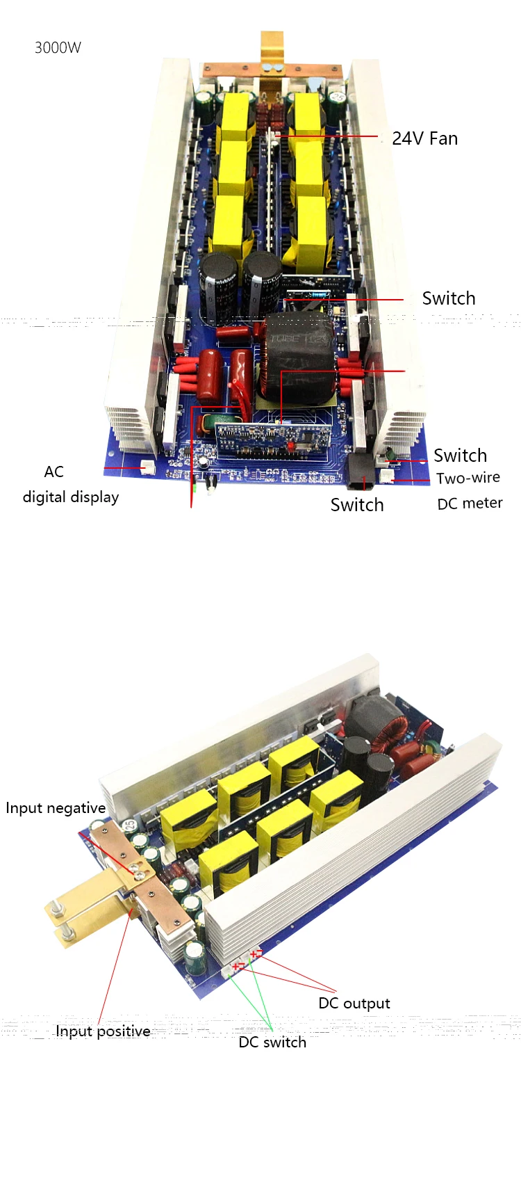 Hot selling 3000w DC 12v 24v To AC 220v 230v 240v Lithium Battery portable solar inverter circuit board