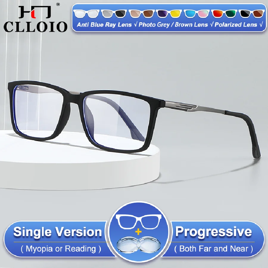 

CLLOIO New Currents Rectangle Oversize Frame Prescription Reading Glasses Anti Blue Light Myopia Photochromic Multifocal Eyeware
