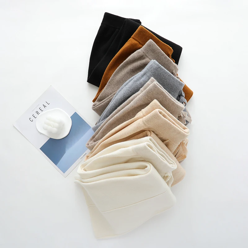 

DjzDsm Весенне-осенние брюки из 100% мериносовой шерсти с широкими штанинами, трикотажные, с эластичной талией, удобные повседневные брюки для женщин