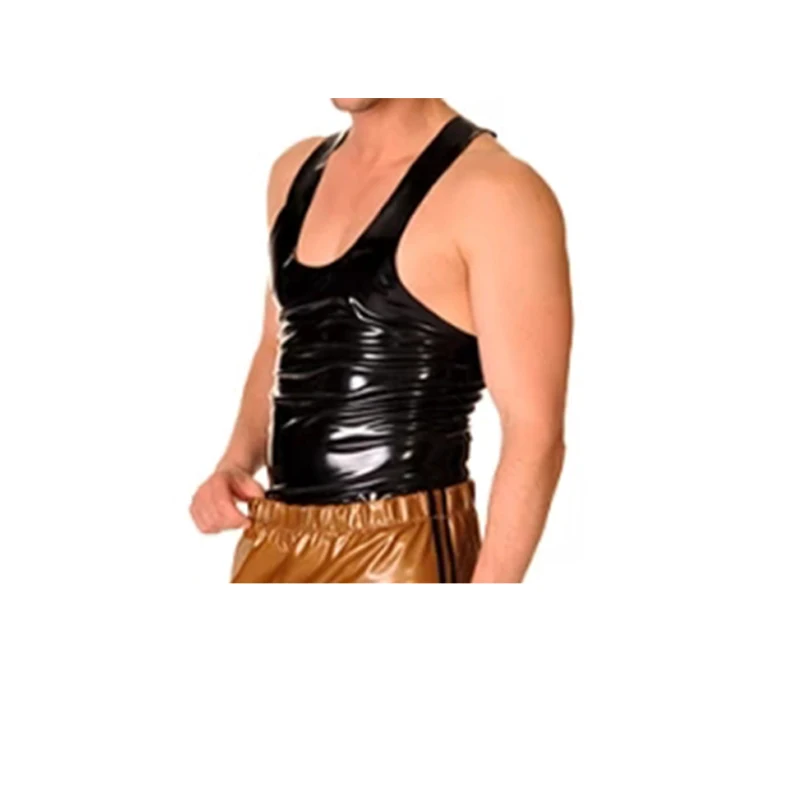 

Men Latex Vest Black Fetish Rubber Gummi Tank Tops ( no shorts)