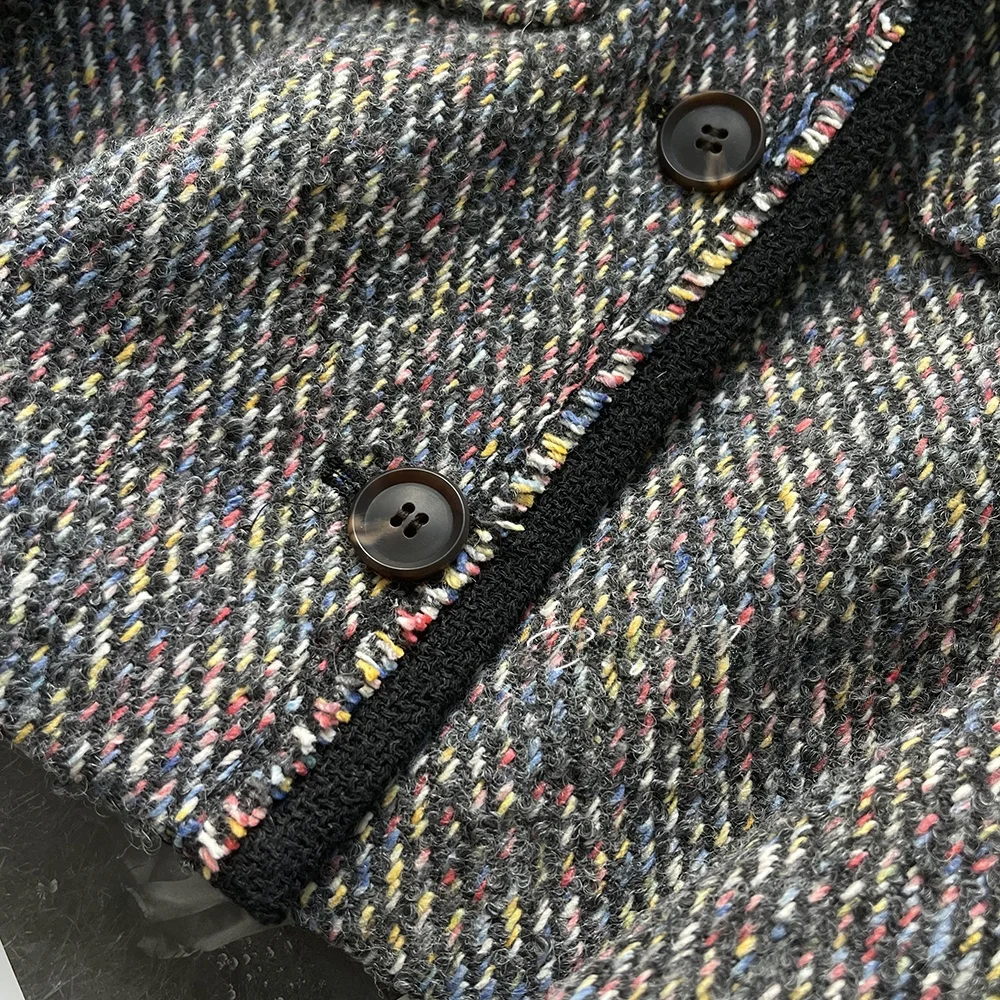 Slimming Effect Woolen ort Jaet with Button Design V-Ne Embellied for Women Commute Sle Long Sve Thiened Coat