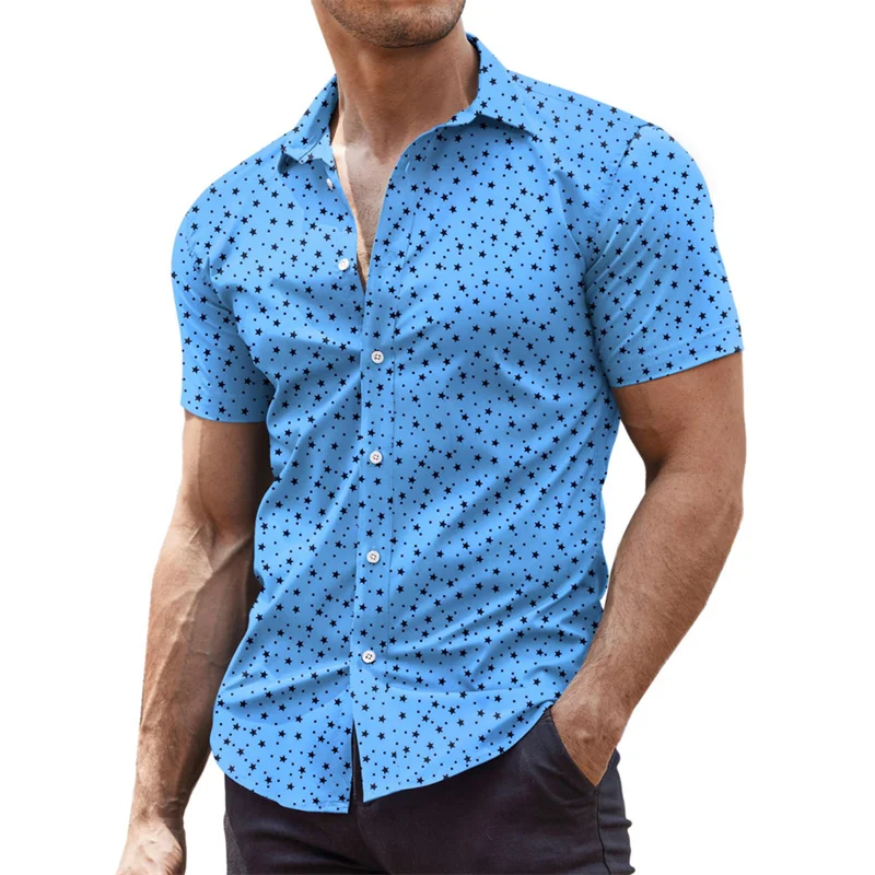 Men\'s Hawaiian shirt pattern shirt outdoor casual short sleeved V-neck fashion designer casual comfortable and breathable