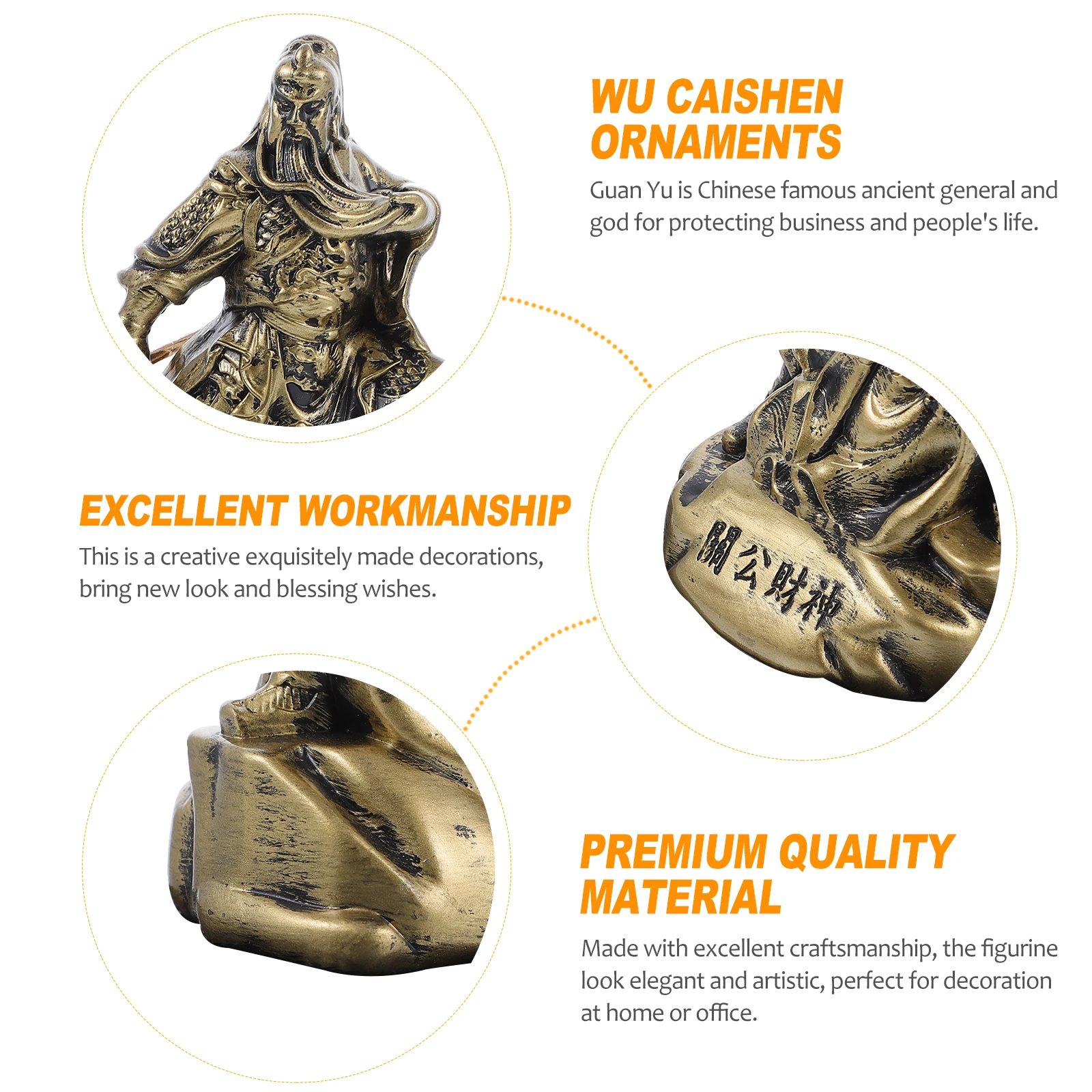 

1Pcs Guan Craft Decoration Premium Quality Office Table Ornament Chinese God Wealth Gift Decor