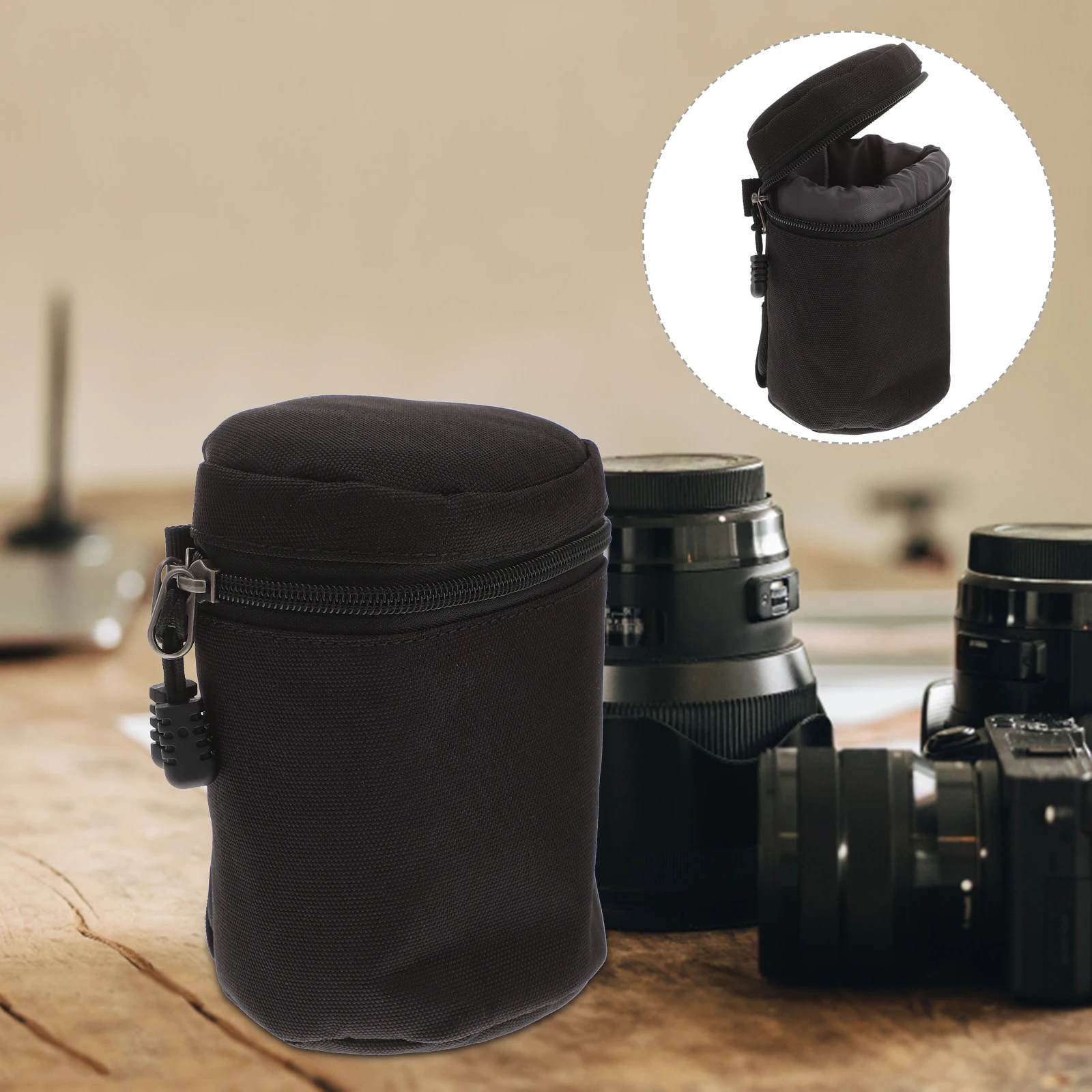 

Camera Lens Pouch Premium Pu Material Lightweight Portable Shockproof Water Resistant Scratch Proof For Dslr Lenses Storage