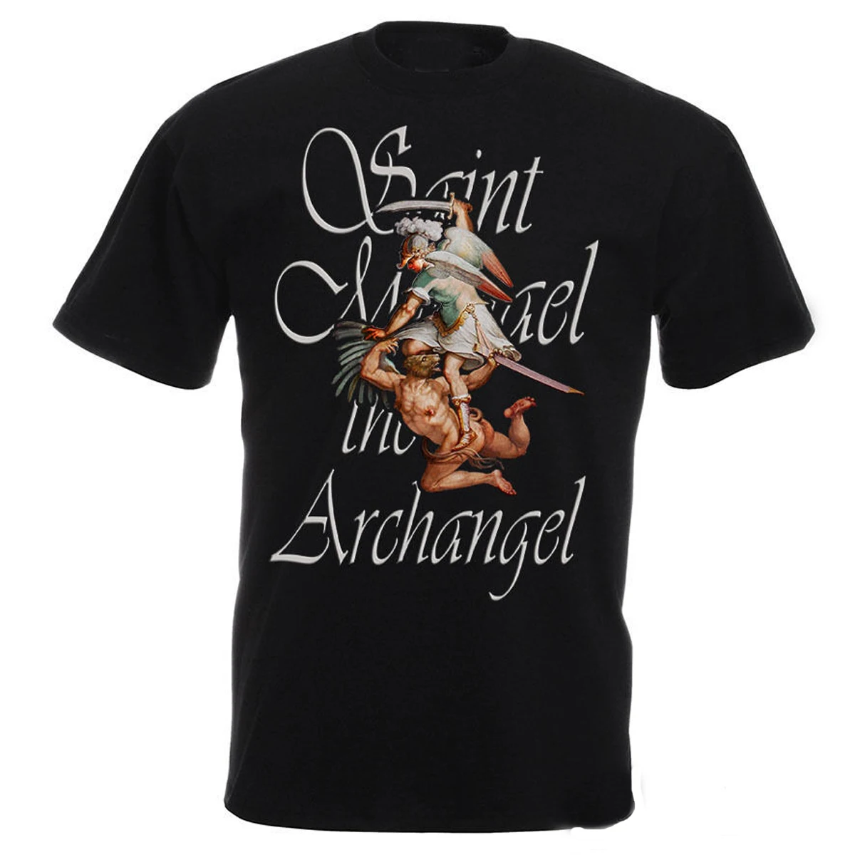 

Saint Michael The Archangel Destroy Devil Christian Catholics T-Shirt. Summer Cotton Short Sleeve O-Neck Mens T Shirt New S-3XL