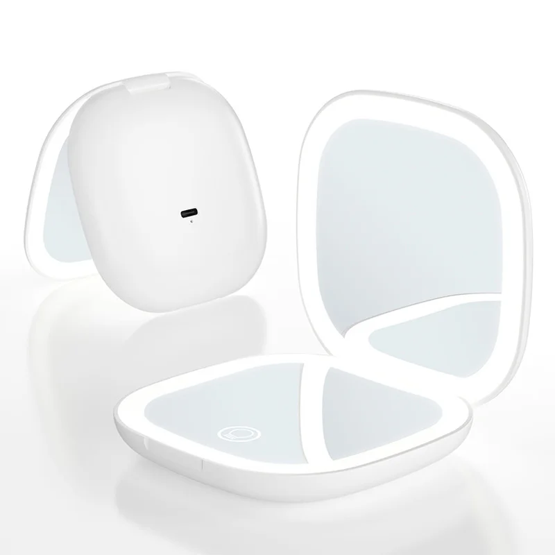 Specchio cosmetico a LED Luci bifacciale con ingrandimento 1X/5X Specchio per trucco portatile pieghevole quadrato da viaggio con luci