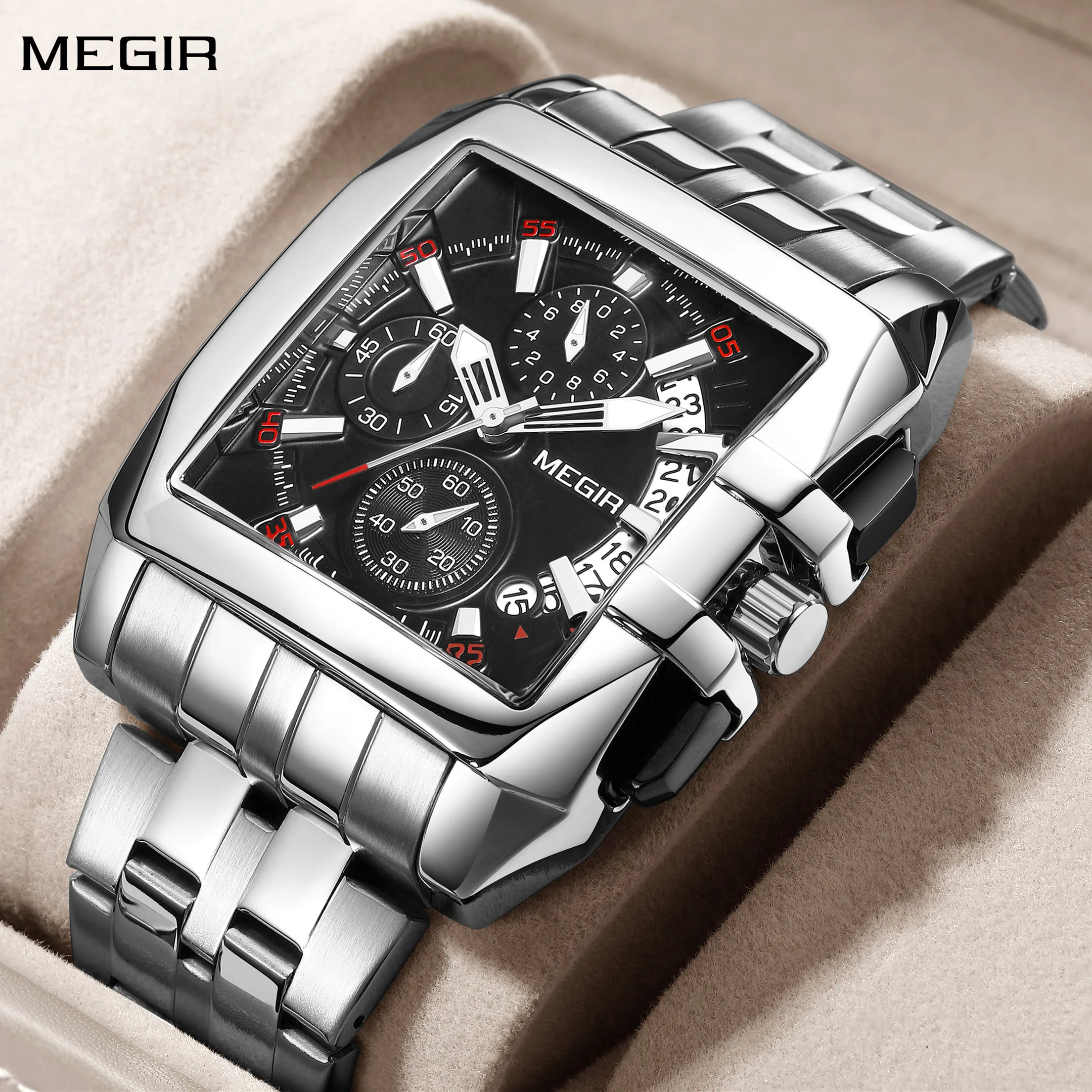 MEGIR Original Men Watches Top Brand Luxury Business Casual Watch Stainless Steel Quartz Wristwatch Waterproof Date Clock 2018