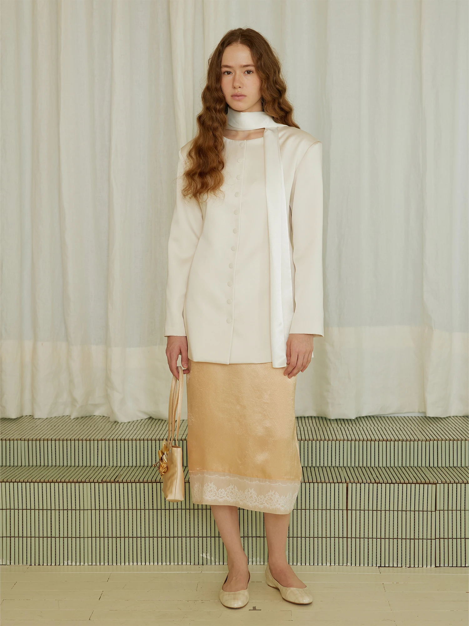 

Модный атласный костюм с длинными рукавами, женская рубашка с круглым вырезом, весенне-осенняя модель WEINISIAN, рубашка во французском стиле из смесового хлопка