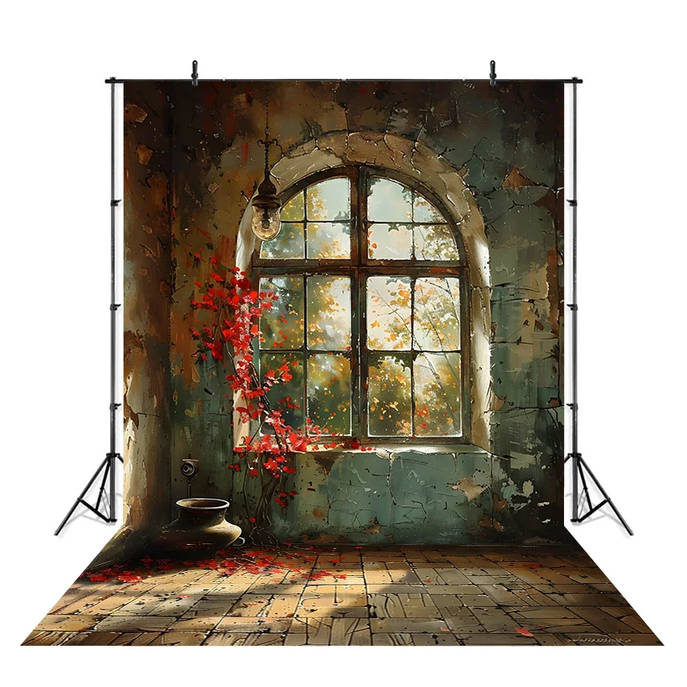 Adult Retro Photography Background Grunge Room Window Sunlight Floor Background Decoration Photo Booth Damaged Wall Wallpaper