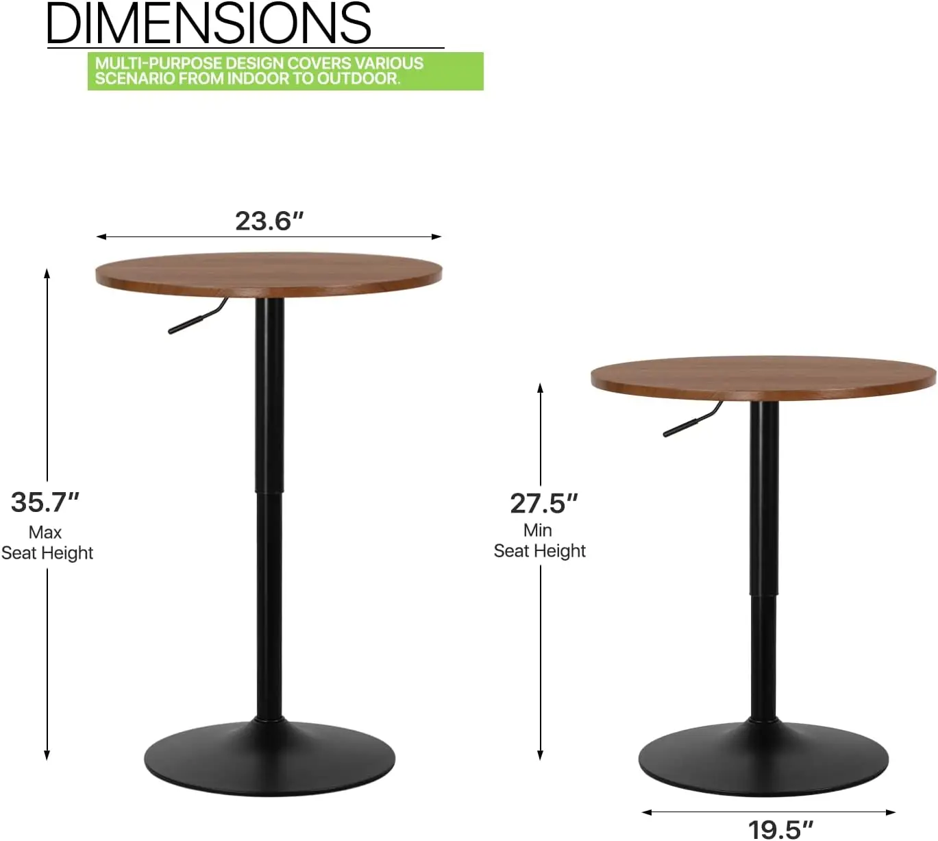 Round Bar Table, Height-Adjustable，Pub Tables with Black Leg and Sturdy Base, 360° Swivel Table for Kitchen Bistro Bar Cocktail