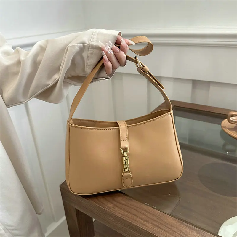 Classic Underarm Bags For Women Luxury Designer Handbags And Purses 2024 New In PU Vintage Lock Decoration Casual Small Shoulder