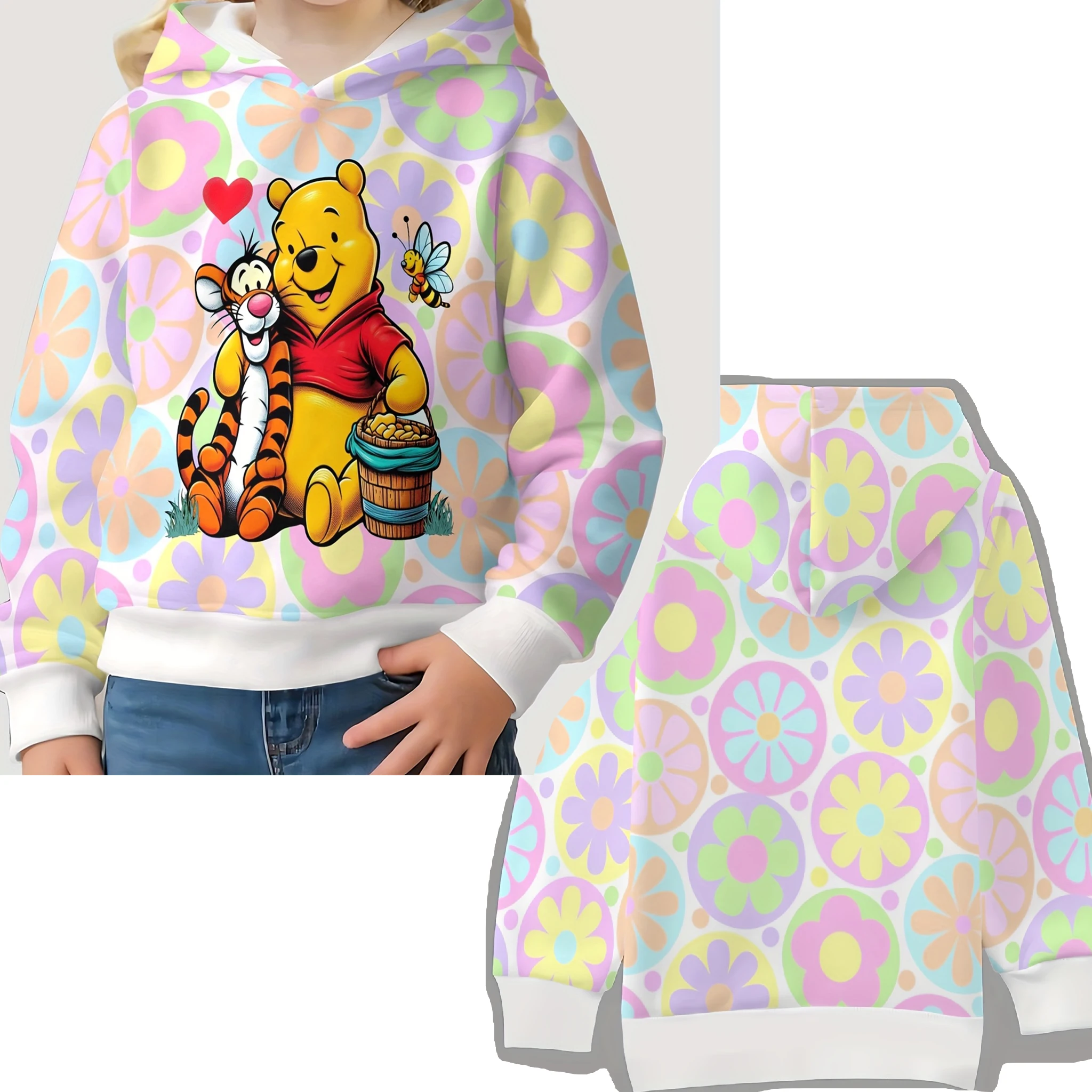 سترة بغطاء للرأس للأطفال مطبوعة من Winnie the Pooh، بلوفر يومي كاجوال للخريف والشتاء، بلوزة مريحة ودافئة للأولاد والبنات في المدرسة في الهواء الطلق #2