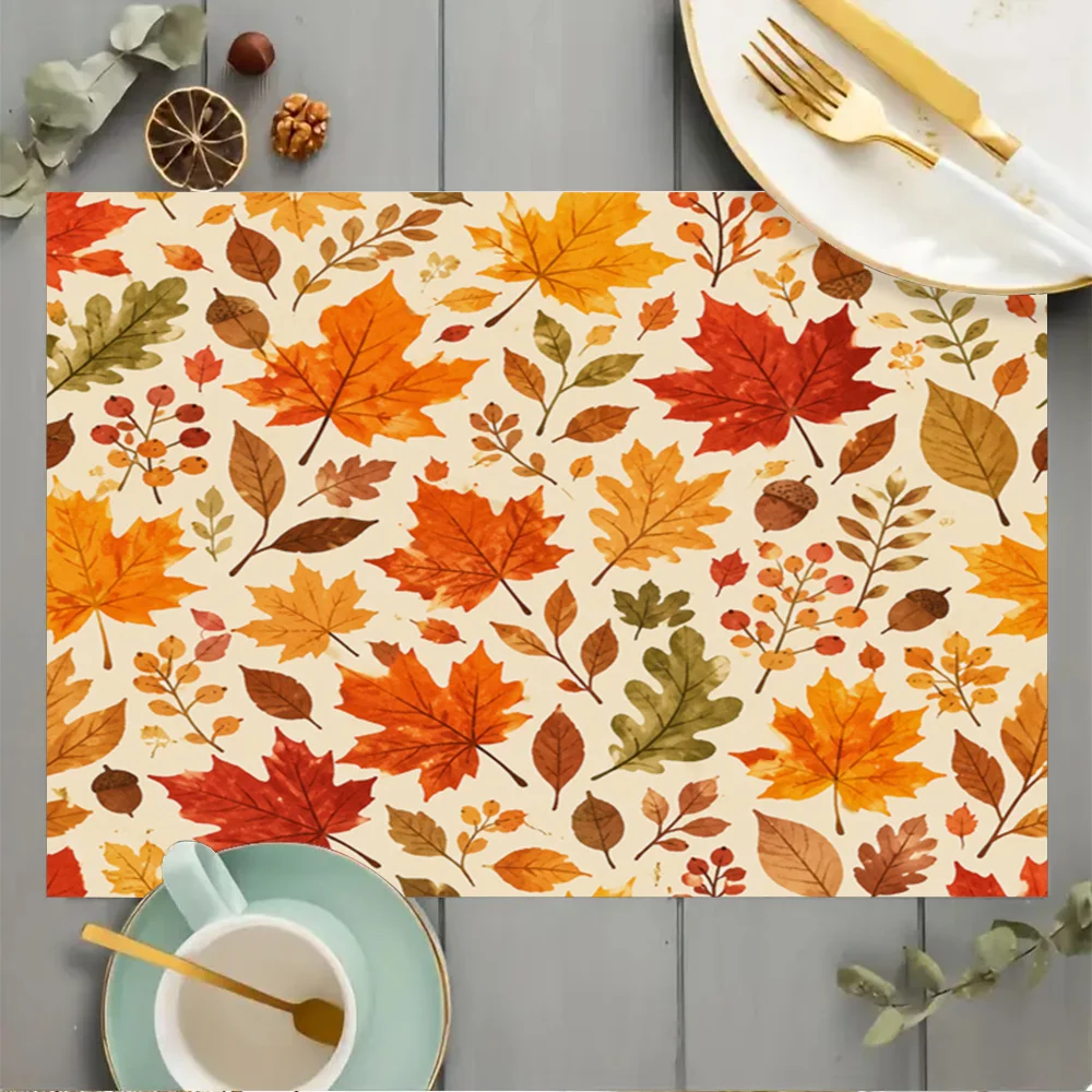 Autumn Maple Leaf  Printed Square Placemats Elegant And Fashionable Design Heat Resistant And Antislip Easy to Clean Suitabl