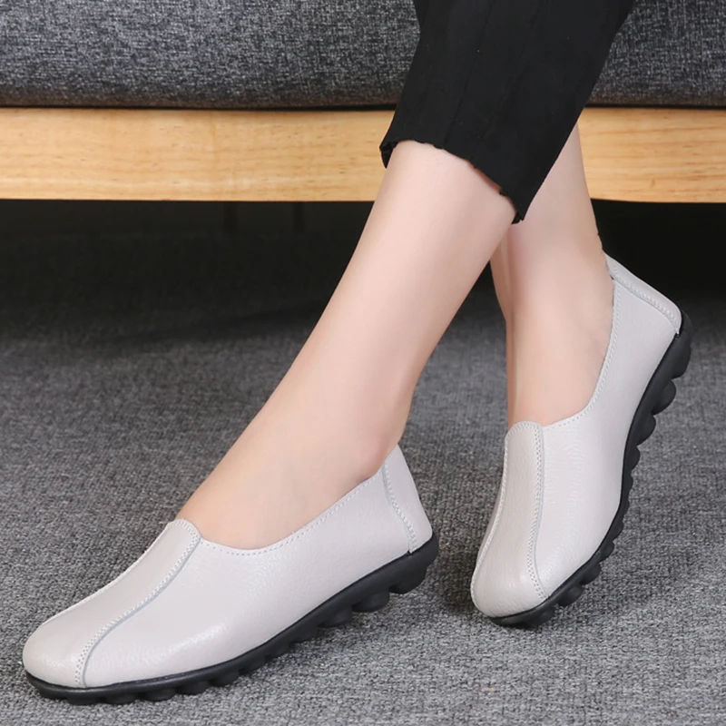 2023 New Spring Women Flat Shoes Genuine Leather Ladies Casual Shoes Comfortable Mocasines Shoes Female Slip on Loafers Size 42