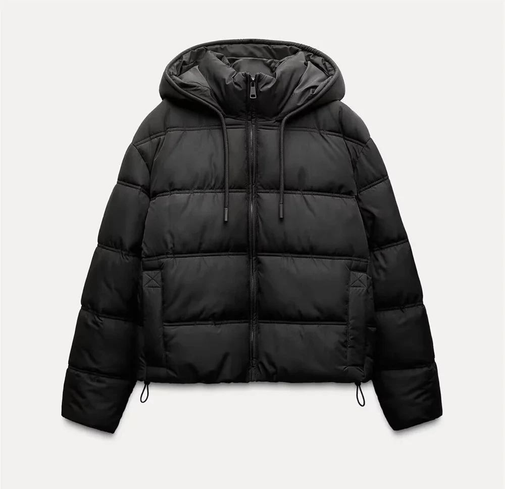 

New Fashion Versatile Loose Short Long Sleeve Thick Hooded Zipper Decoration Cotton Jacket Coat